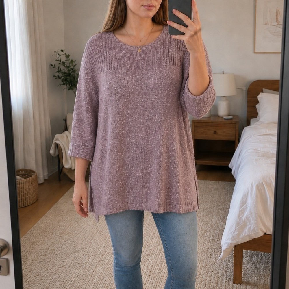 Umgee Women Oversized Sweater Large Dusty Pink Textured Cottage Boho Cozy Casual